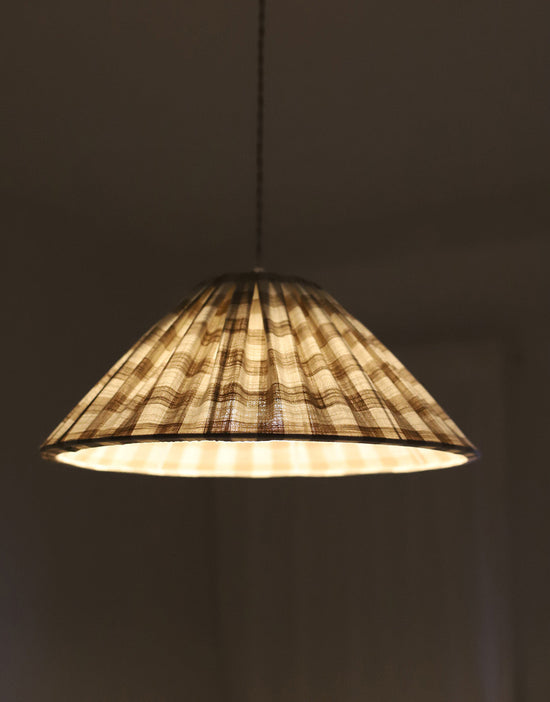 Malala Conical Pendant Light in Beige with Large Check Pattern