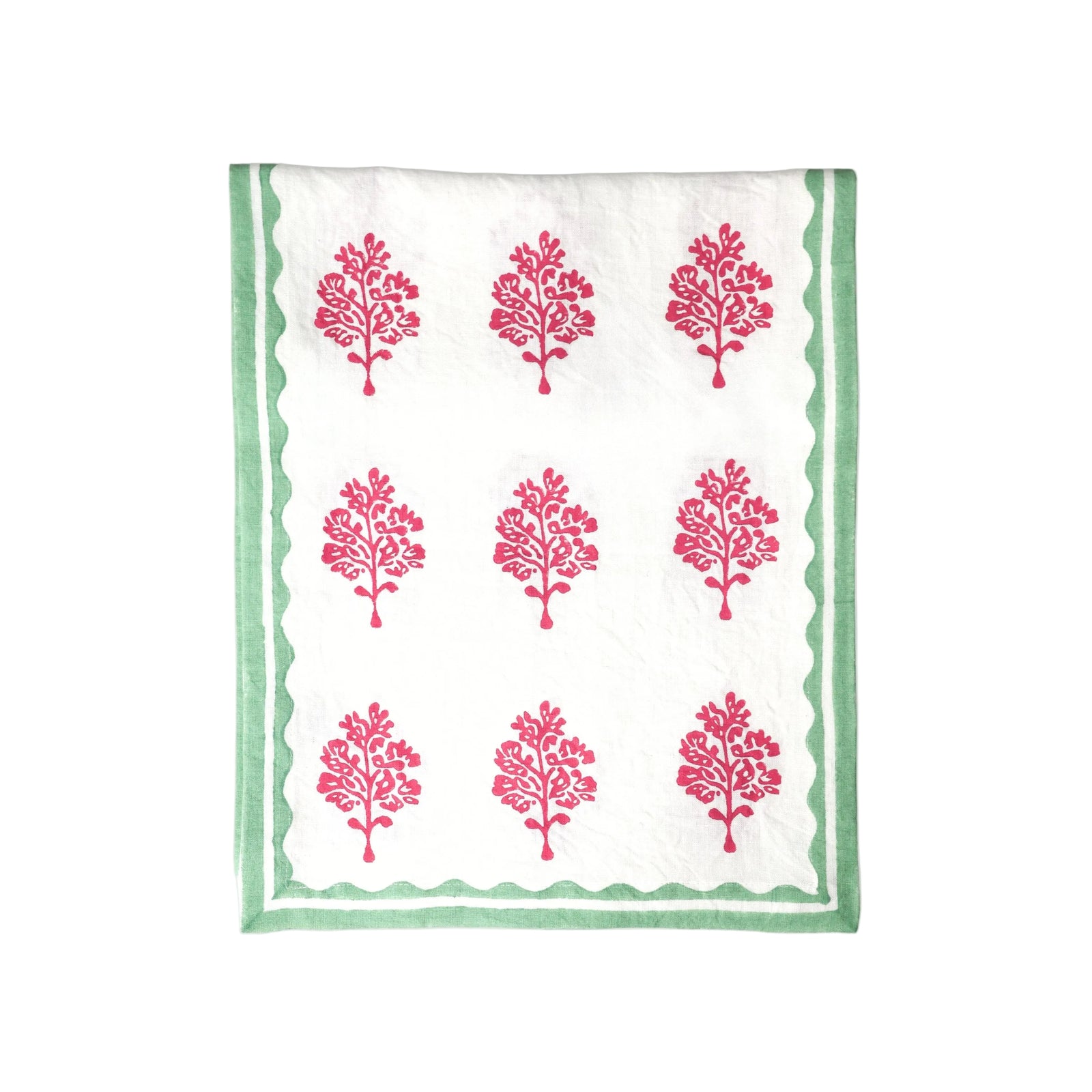 Sara - Pure Linen Hand-Printed Table Runner - Pink & Pastel Green