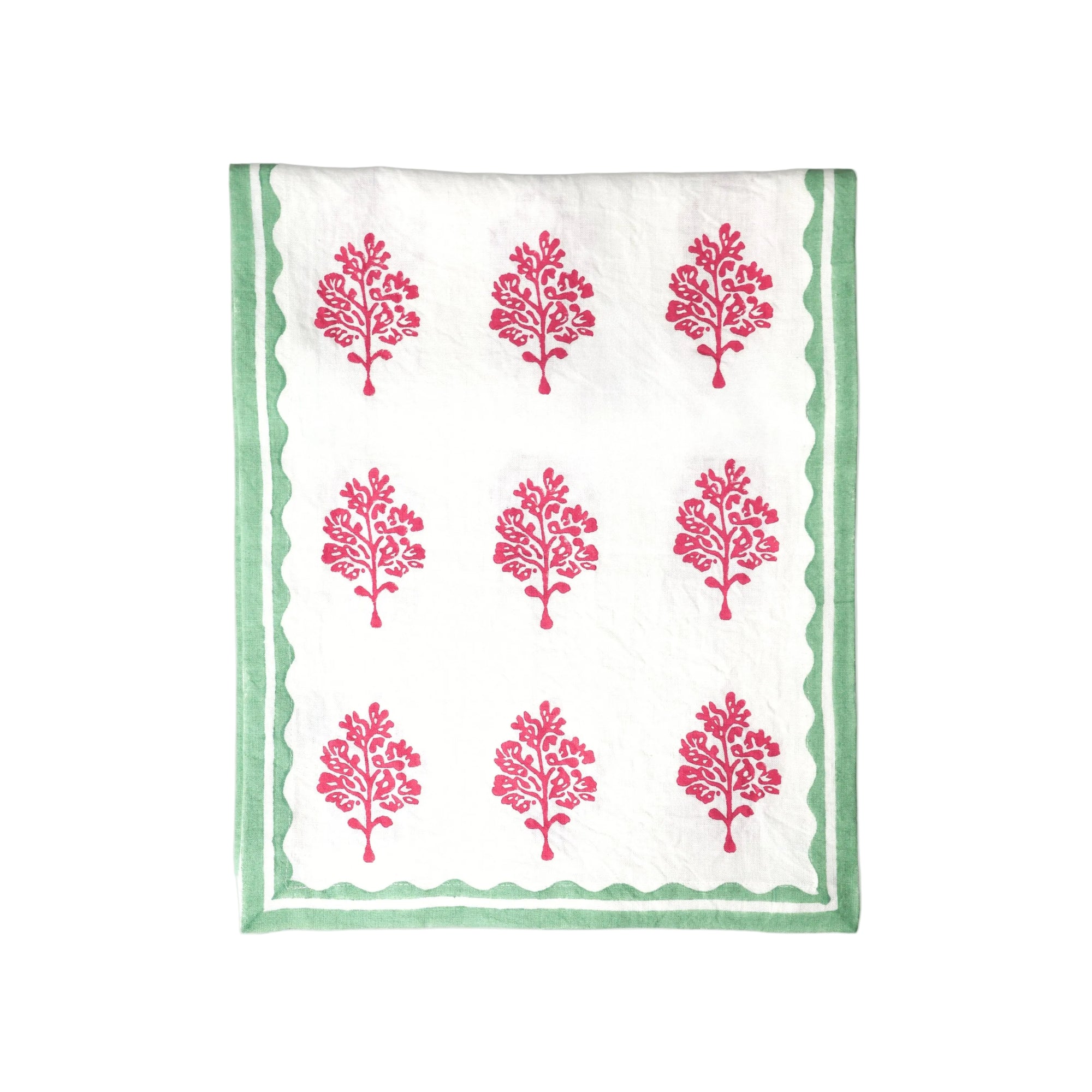 Sara - Pure Linen Hand-Printed Table Runner - Pink & Pastel Green