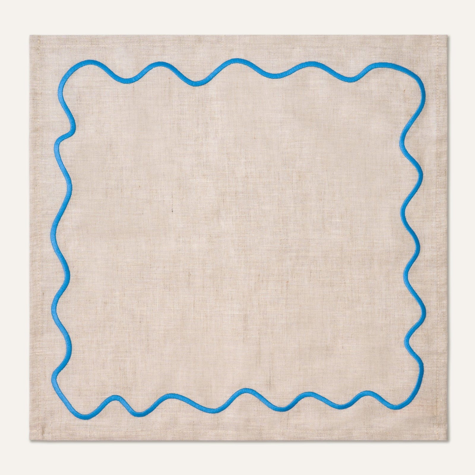 Wavy Linen Napkins Beige/Blue - Set of 2