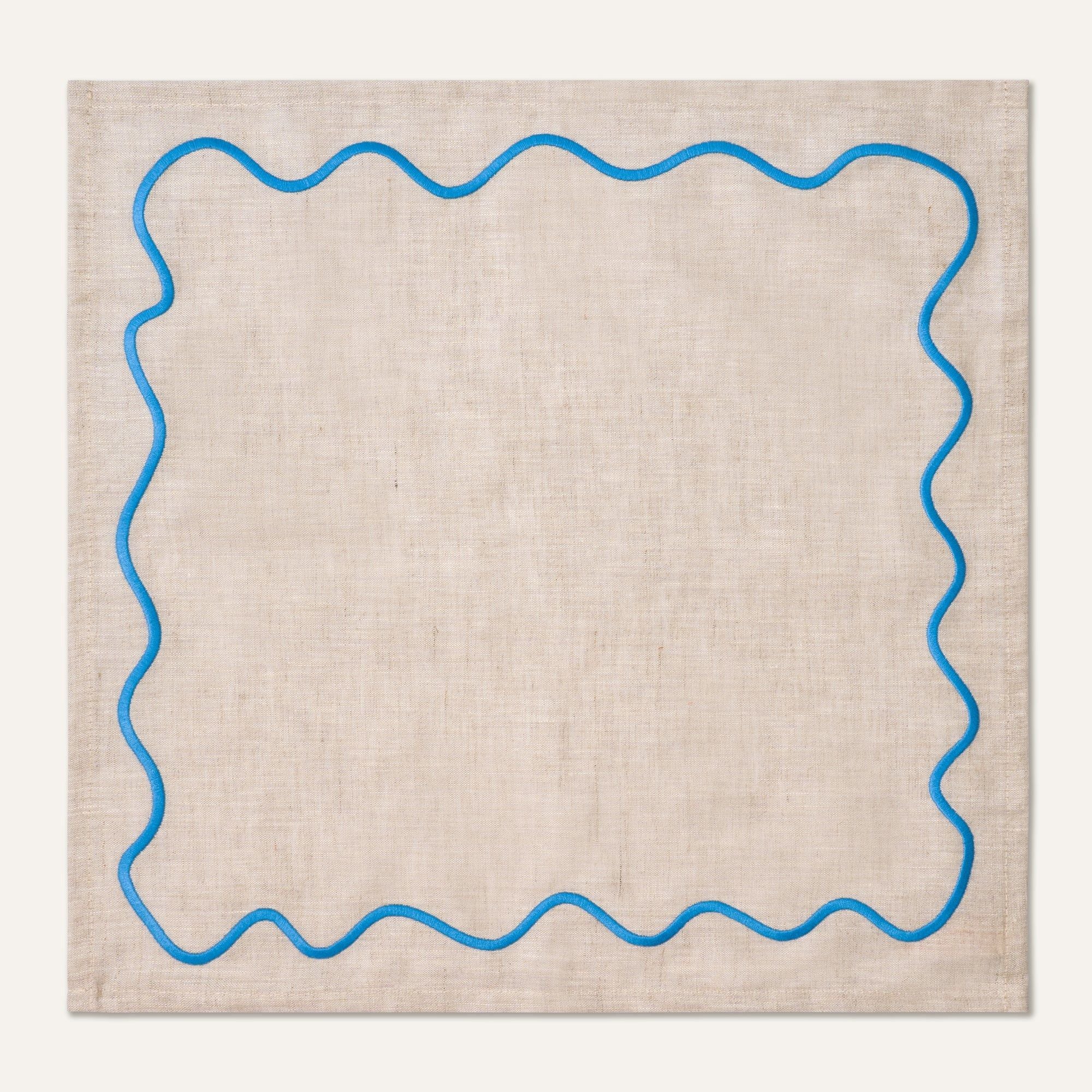 Wavy Linen Napkins Beige/Blue - Set of 2