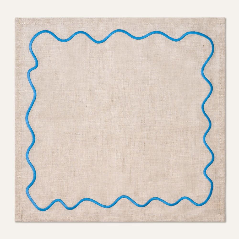 Wavy Linen Napkins Beige/Blue - Set of 2