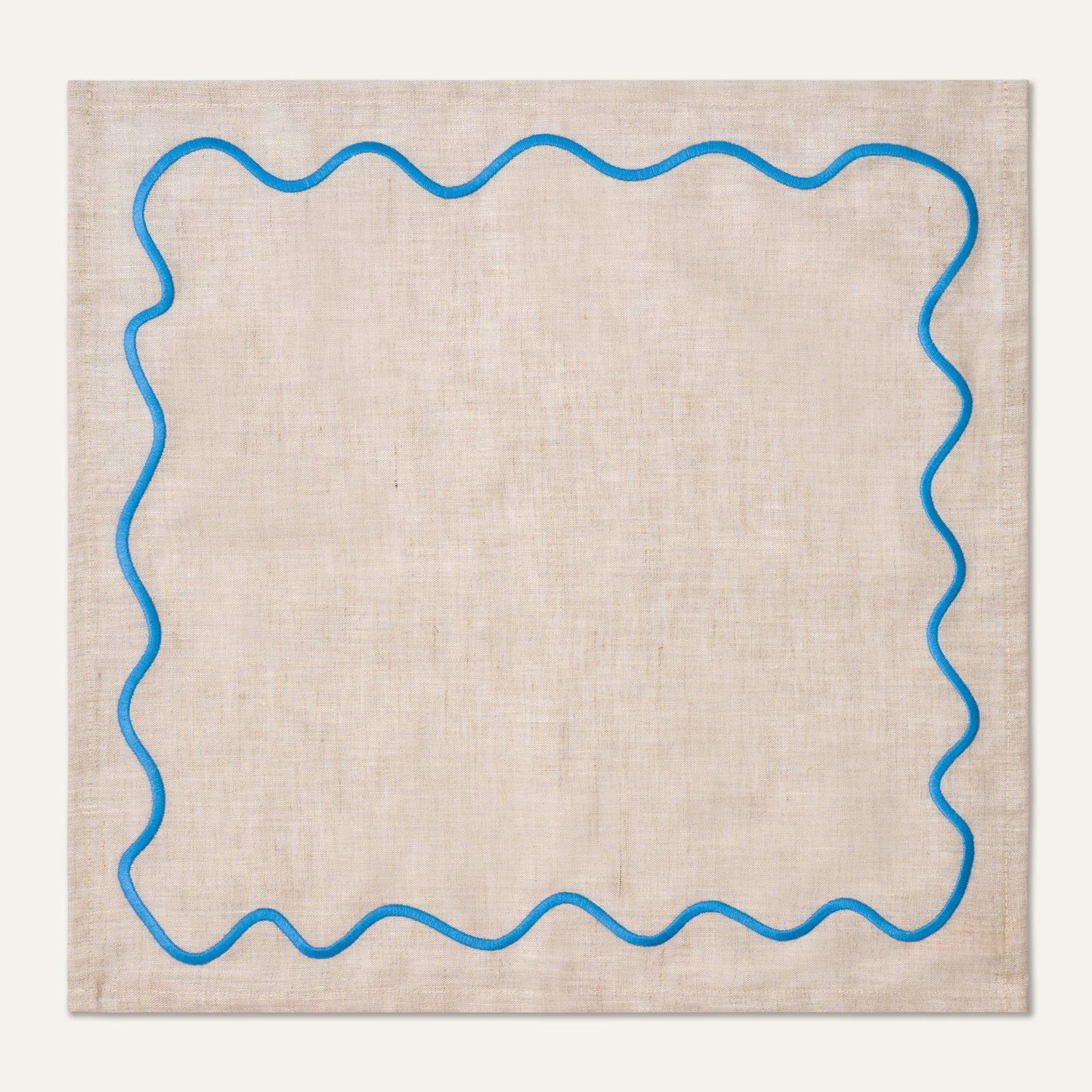 Wavy Linen Napkins Beige/Blue - Set of 2