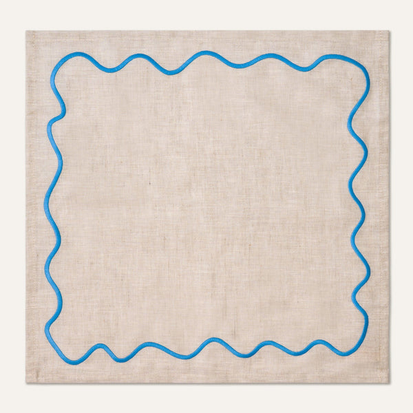 Wavy Linen Napkins Beige/Blue - Set of 2