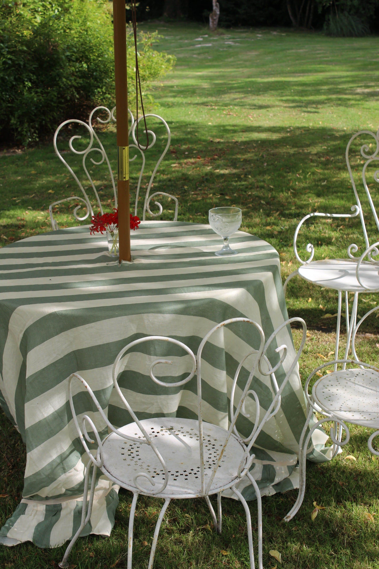 Sea Green Wide Stripe Round Tablecloth