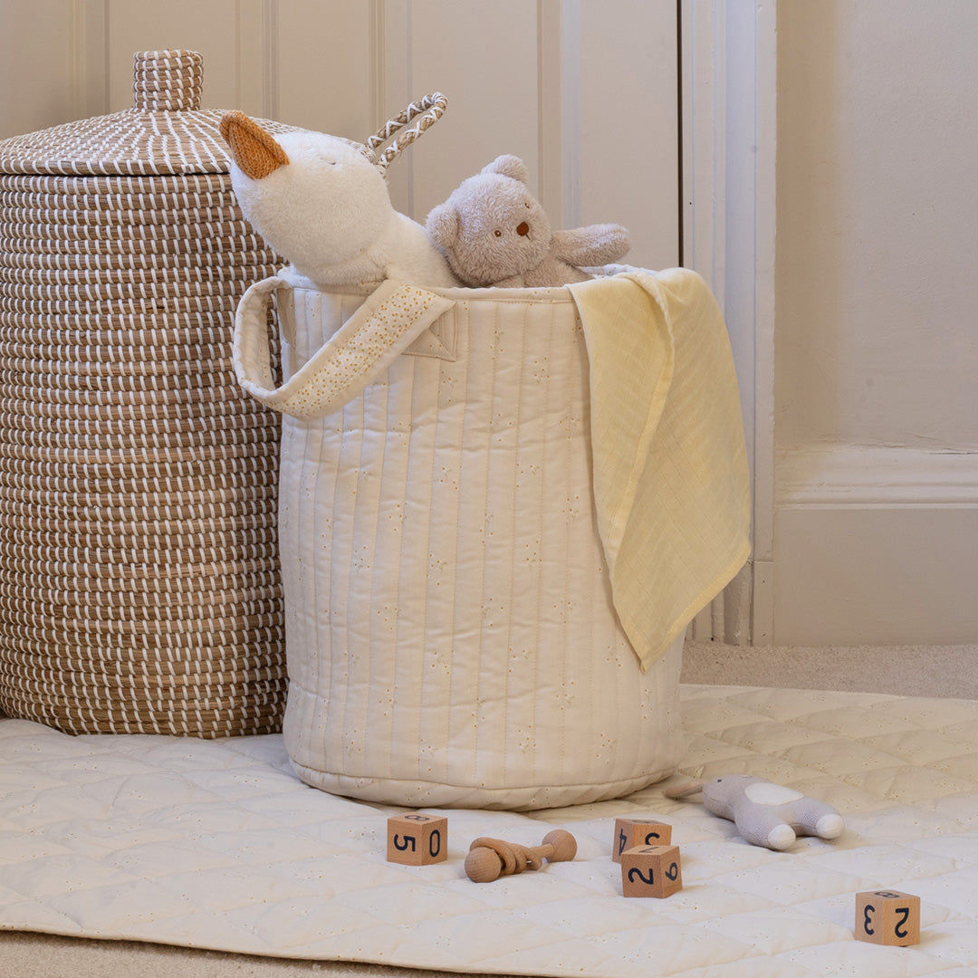 Large Quilted Storage Basket - Wild Chamomile / Daisy Meadow