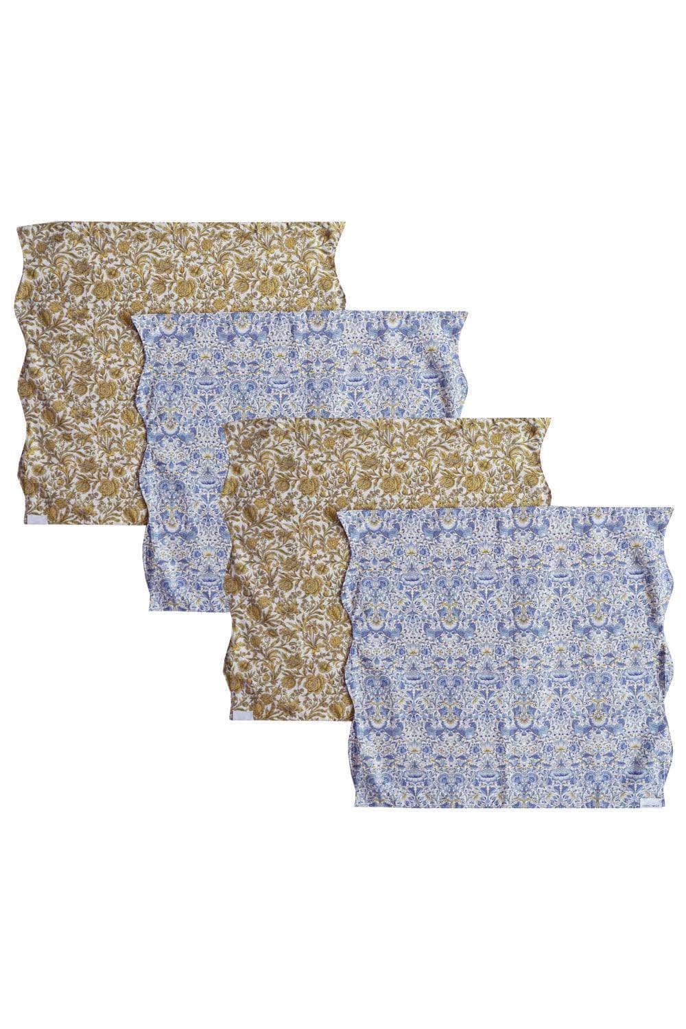 Reversible Wavy Napkin Set Made With Liberty Fabric Lodden China Blue & Sambourne Yellow