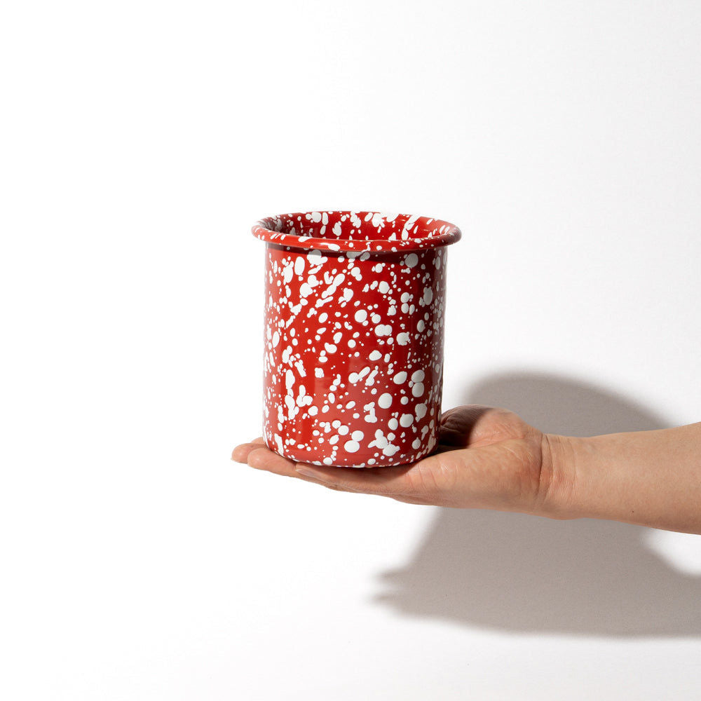 Splatter Enamel Utensil Pot - Red/Cream