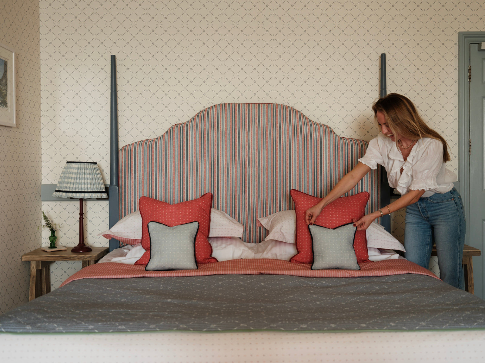 Minni Ticking Bedding Set - Soft Red