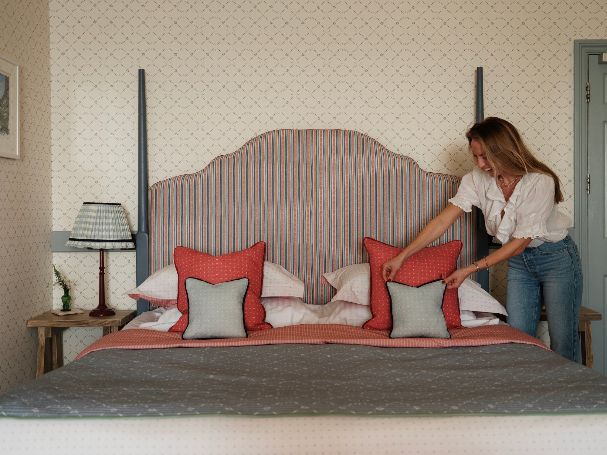 Minni Ticking Bedding Set - Soft Red