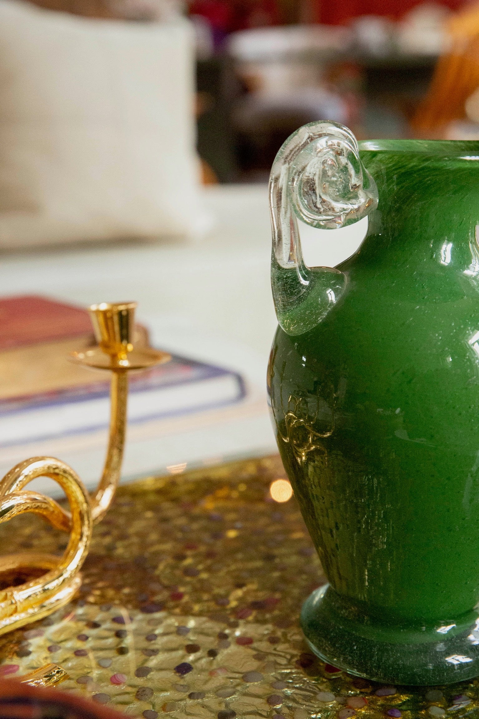 Blown Glass Amphora Vase, Green