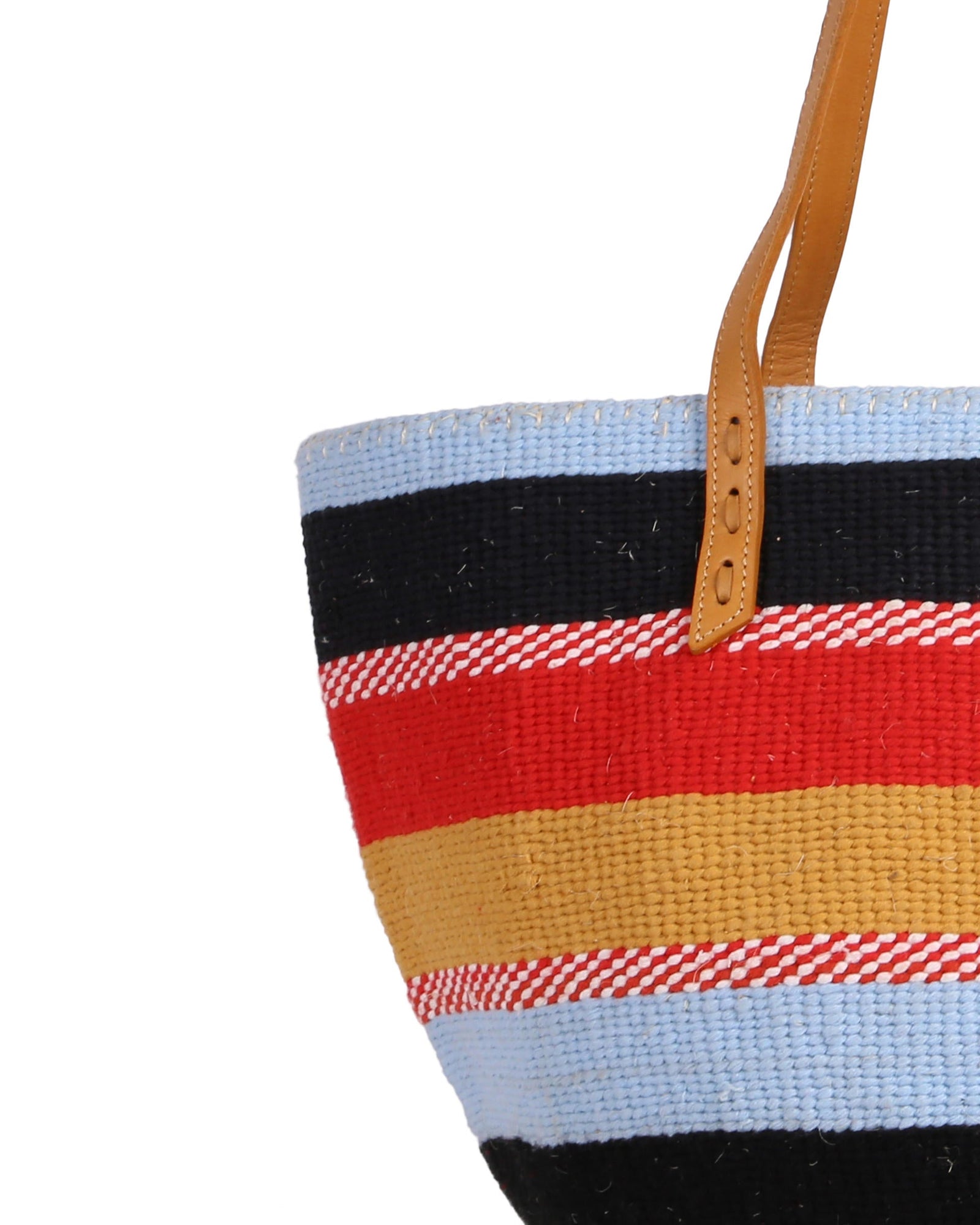 DALA: Handwoven Light Blue, Red and Gold Wool Tote Bag