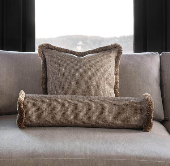 Pillow Cover - Quilted Fringe Pillow Cover - Beige & Brown, Brown Blended Fringe
