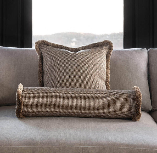 Pillow Cover - Quilted Fringe Pillow Cover - Beige & Brown, Brown Blended Fringe