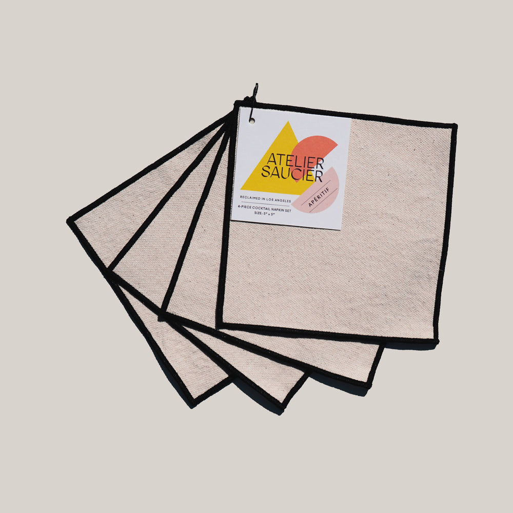Cream Burlap Noir Cocktail Napkins | Set of 4