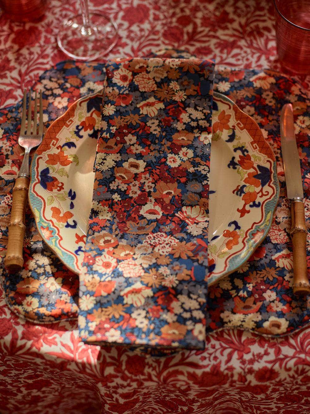 Reversible Wavy Napkin Set Made With Liberty Fabric Thorpe Rust & Strawberry Thief Spring Blue