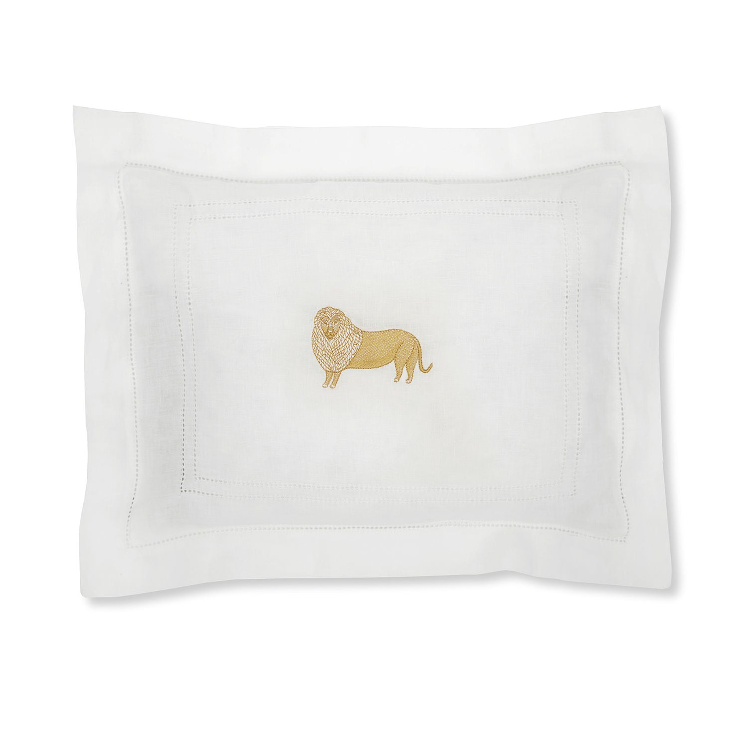 Boudoir Pillow with Ivory White Hemstitch and Lion Embroidery