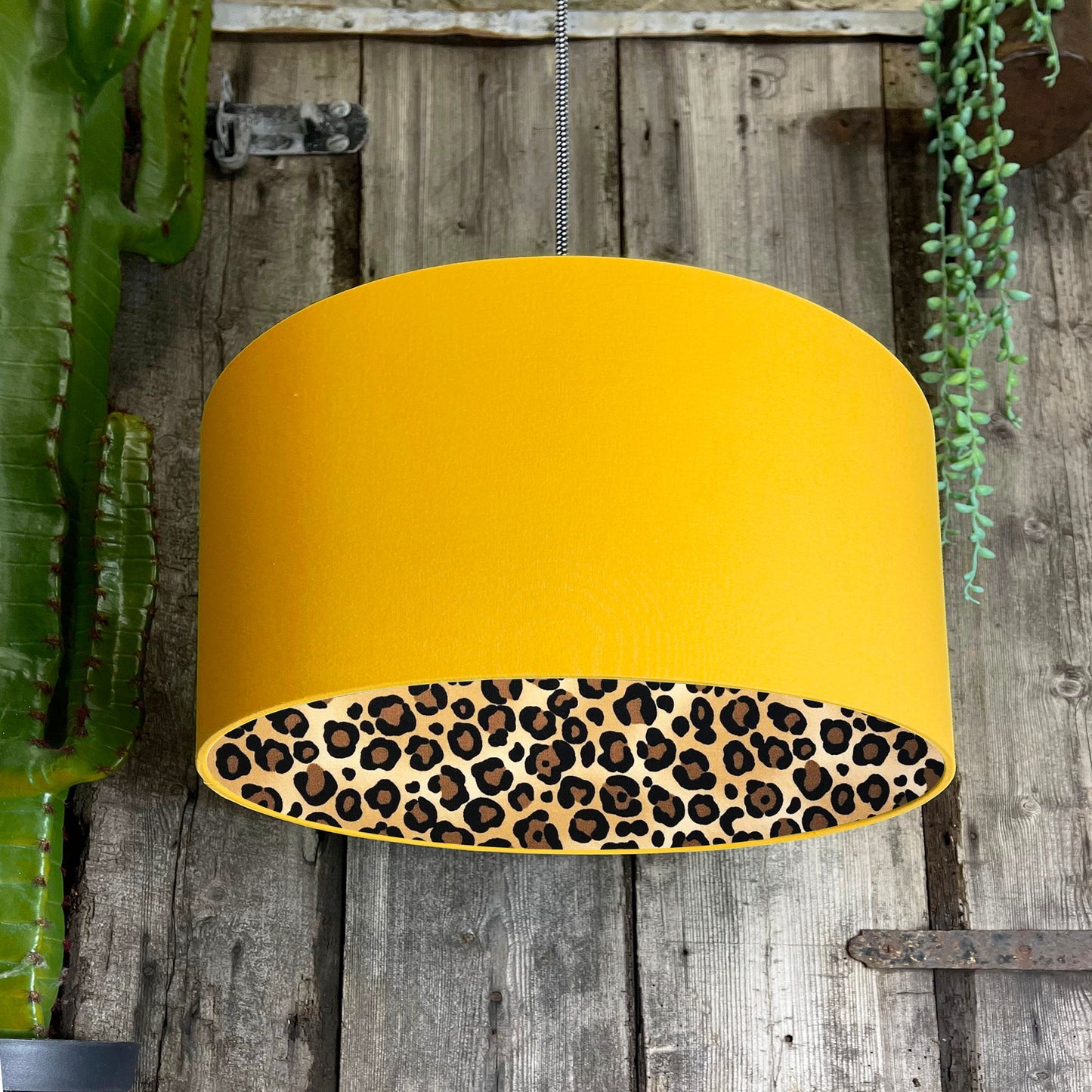 Leopard Print Silhouette Lampshade in Egg Yolk Yellow Cotton