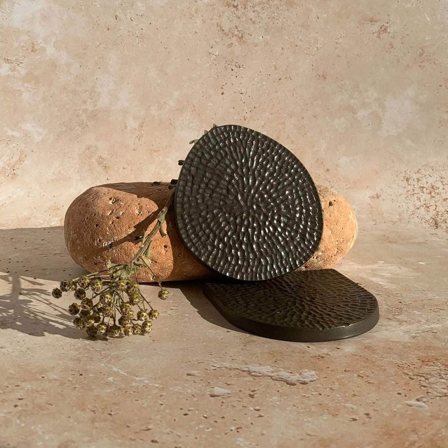 Two Round Coasters - Tobacco