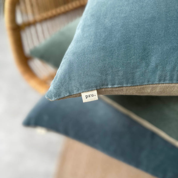 The Velvet And Linen Cushion Teal Blue