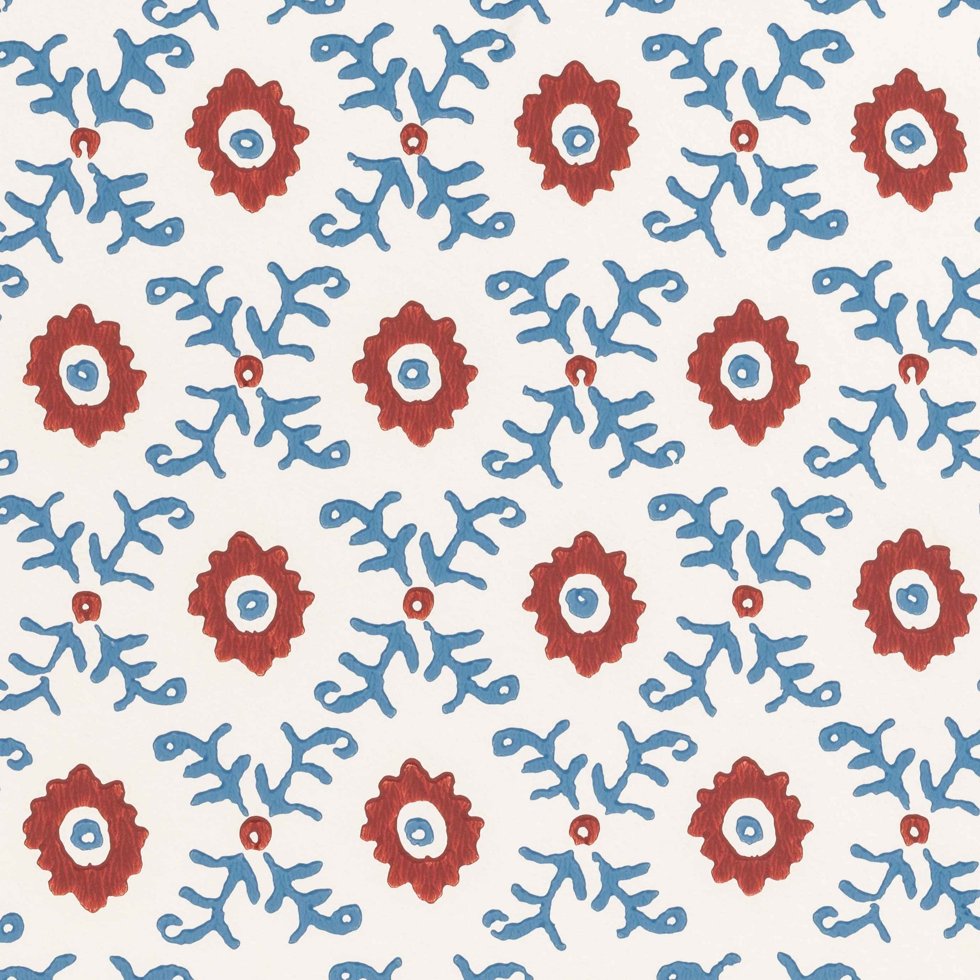 Folk Flower Wallpaper - Red / Blue