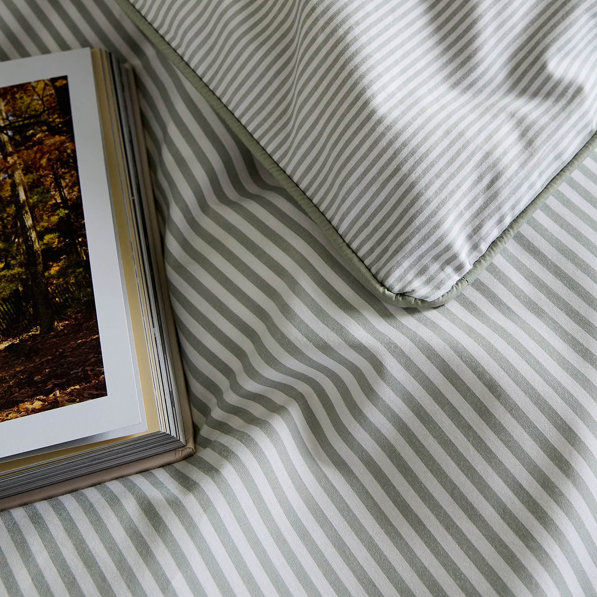 Luxury Organic Cotton Sage Green Striped Duvet Cover