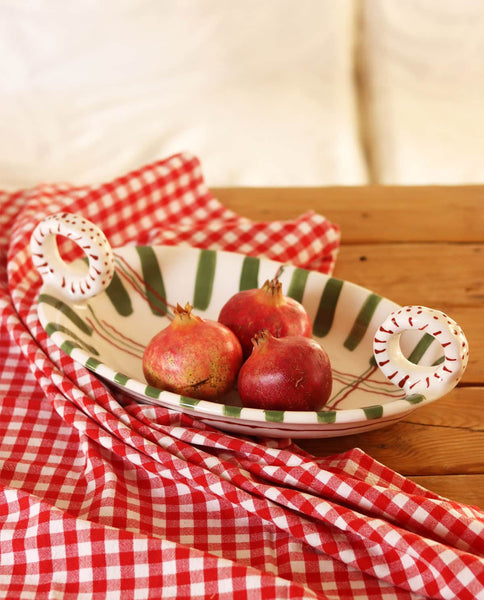 Festive Handmade Ceramic Platter with Handles