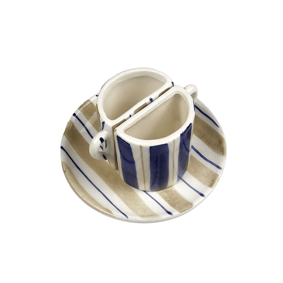 Tête a Tête Cup Set - Beige and Blu Striped