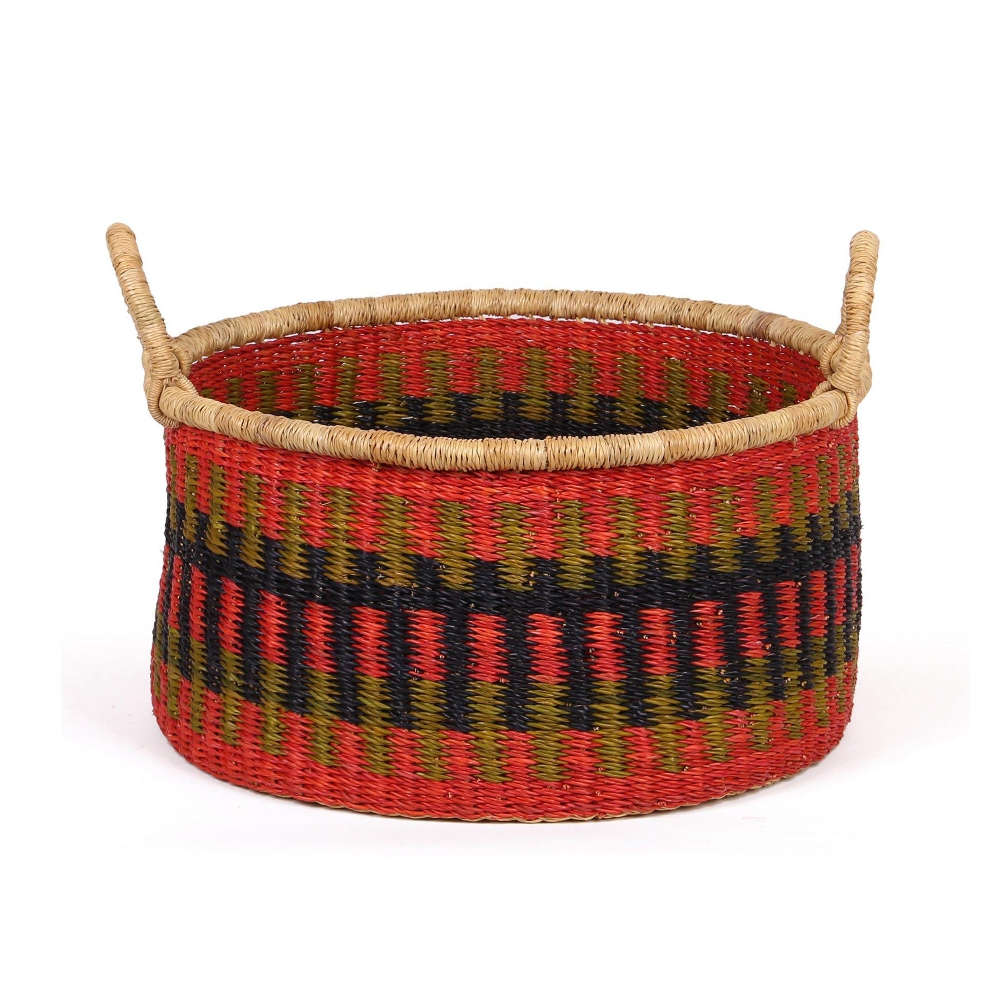 KUNLE: Small Orange, Khaki and Black Floor Storage Basket with Handles