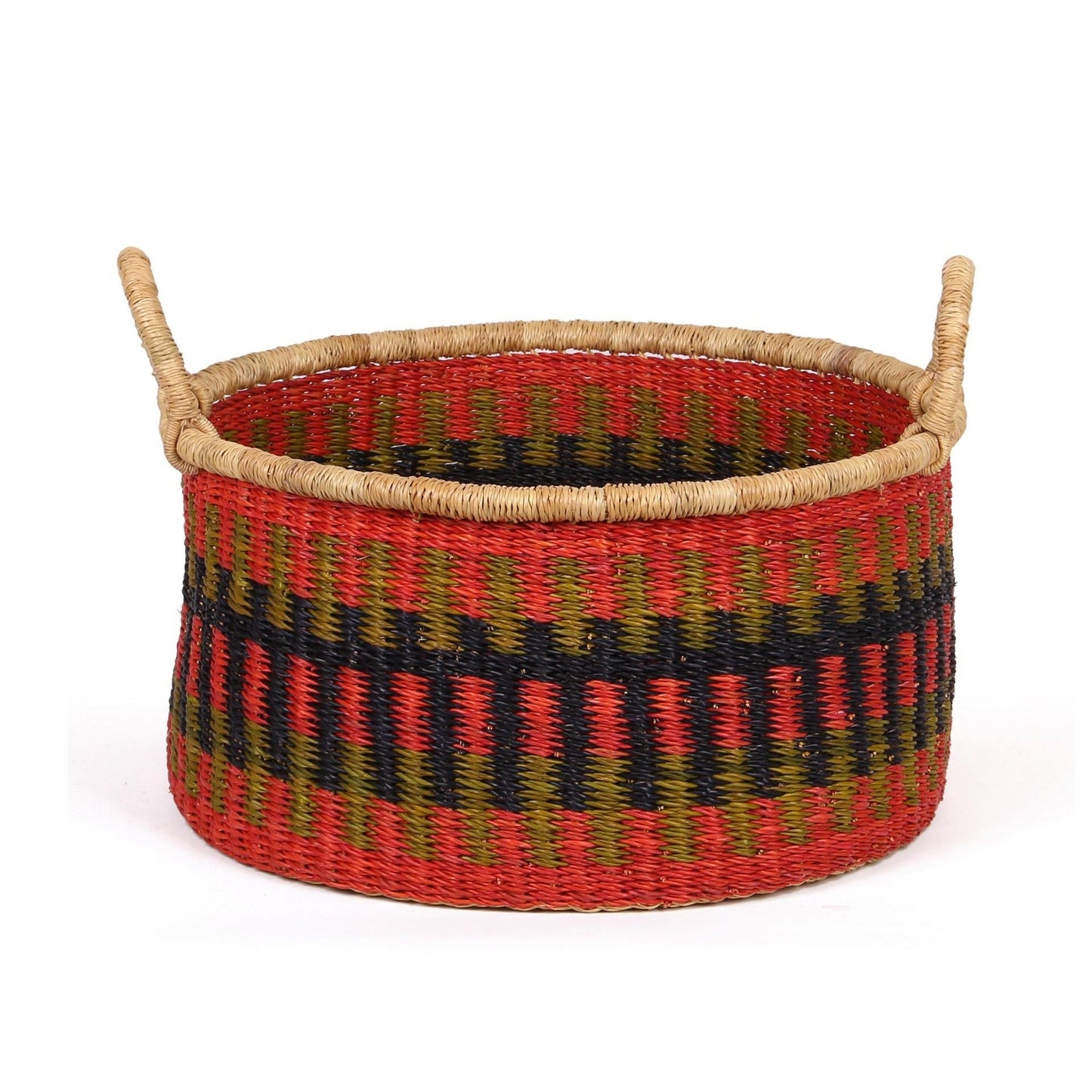 KUNLE: Small Orange, Khaki and Black Floor Storage Basket with Handles