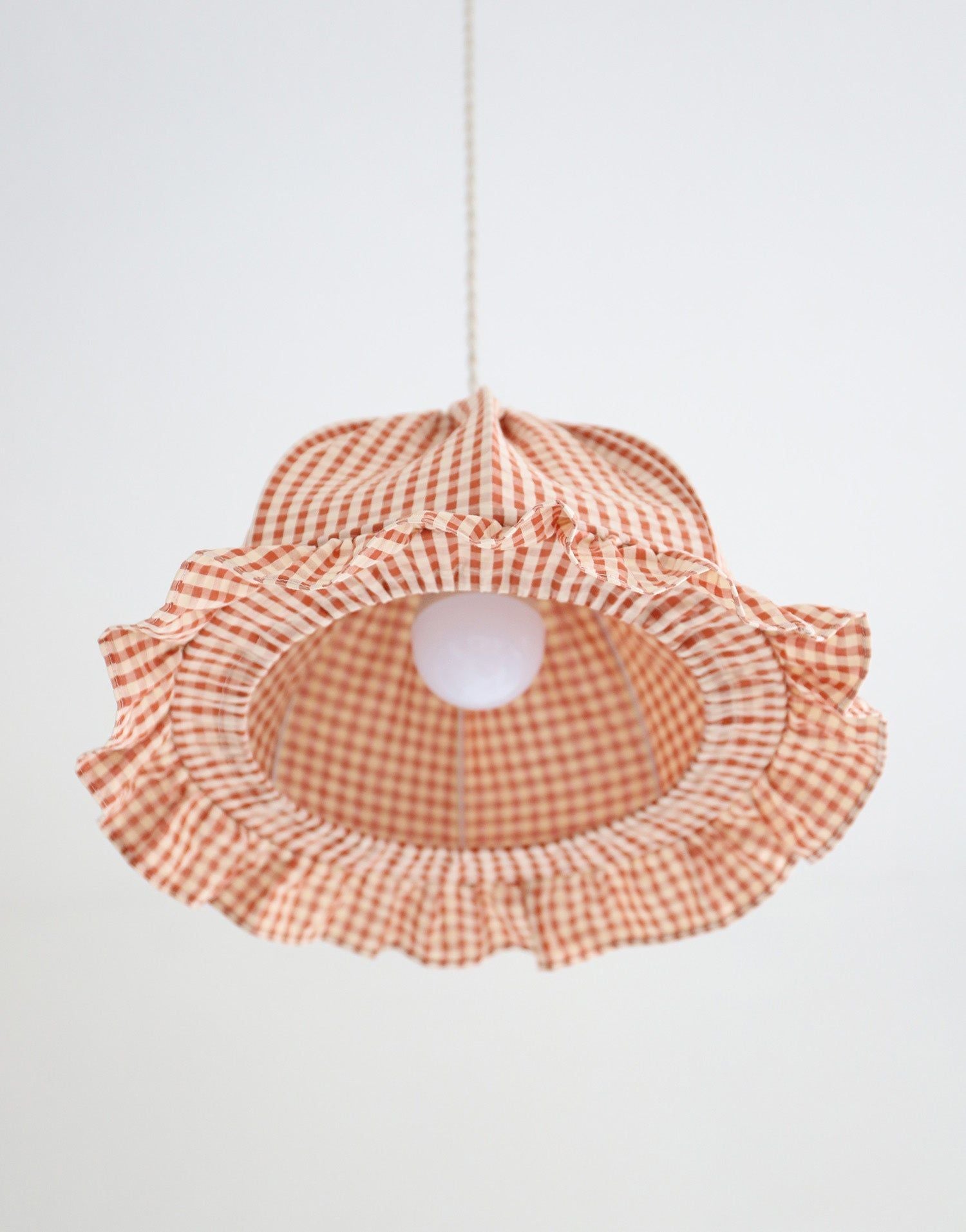 Rounded Dome Pendant Light with Ruffles, Margaret "Gingham" Print