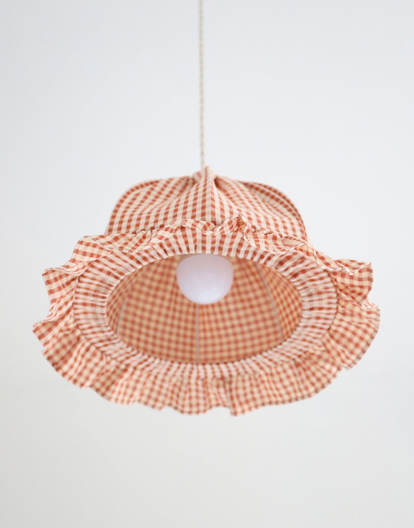 Rounded Dome Pendant Light with Ruffles, Margaret "Gingham" Print