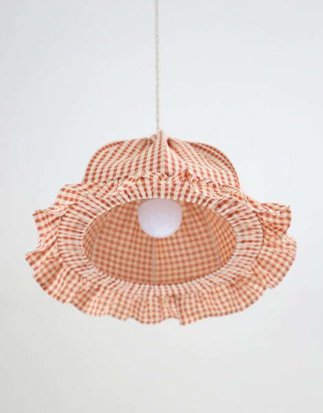 Rounded Dome Pendant Light with Ruffles, Margaret "Gingham" Print