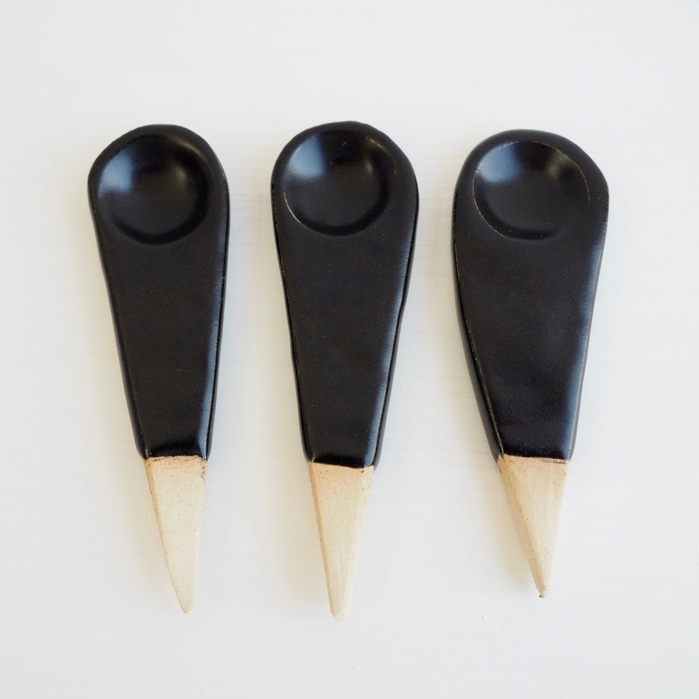 Handmade Mini Black Satin Pottery Salt / Spice Spoon