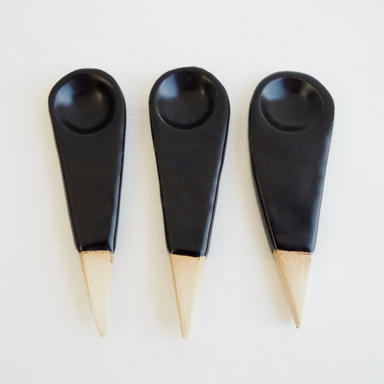 Handmade Mini Black Satin Pottery Salt / Spice Spoon