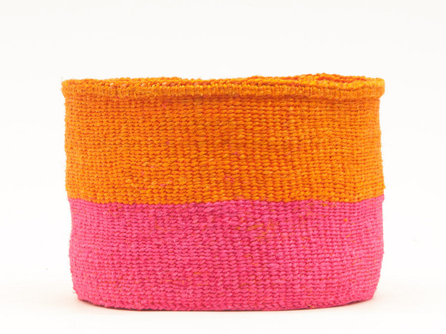 KALI: Orange & Neon Pink Duo Colour Block Woven Basket
