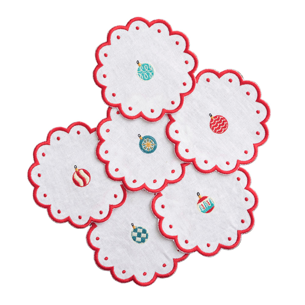 Wavy Christmas Ball Cocktail Napkins x 6