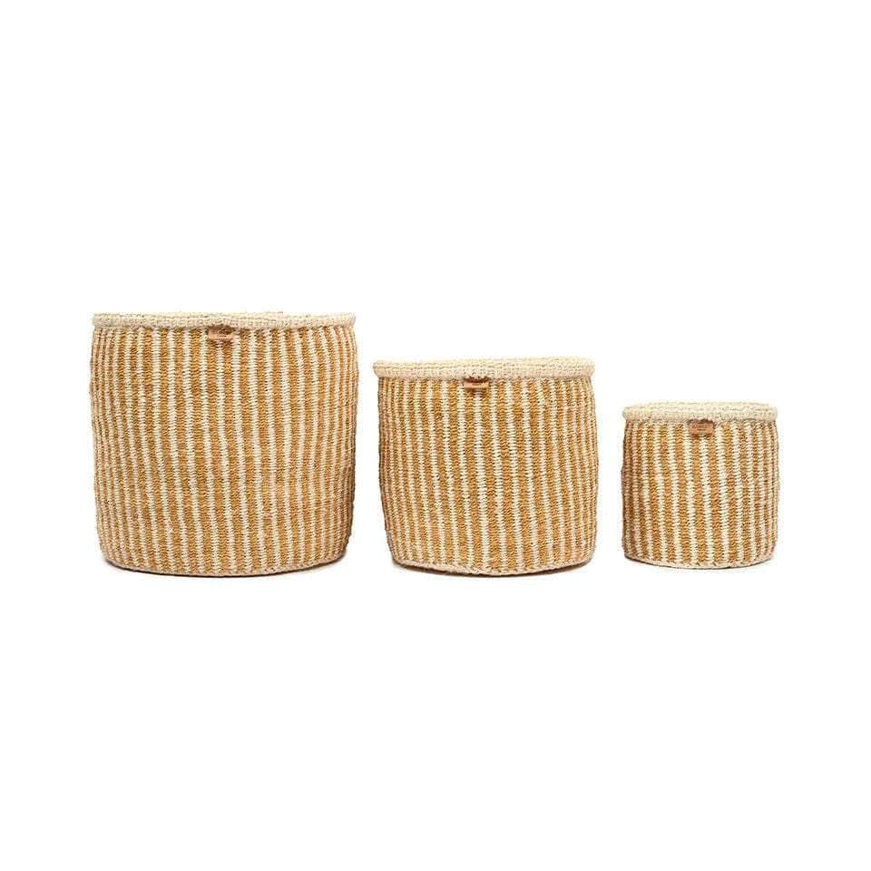 HOTUBA: Gold Pinstripe Woven Storage Basket