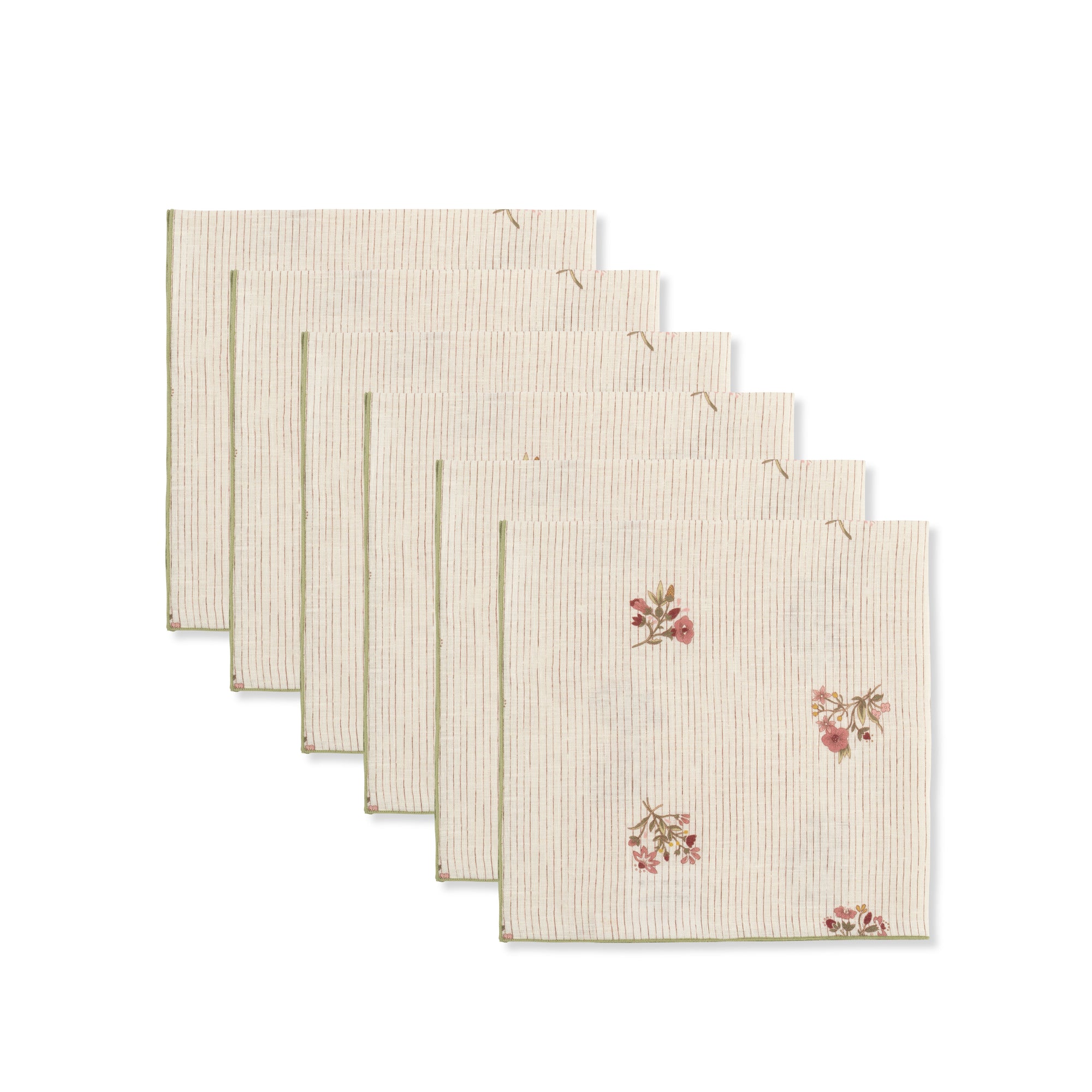 Set of Scarlet Flax & Field Posy Pinstripe Printed Napkins