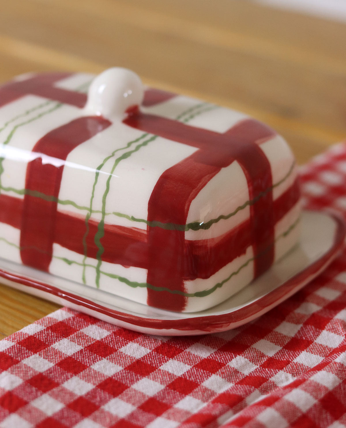 Handcrafted Plaid Ceramic Butter Dish