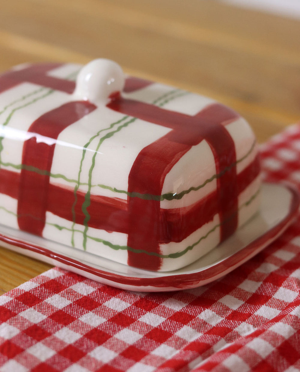 Handcrafted Plaid Ceramic Butter Dish