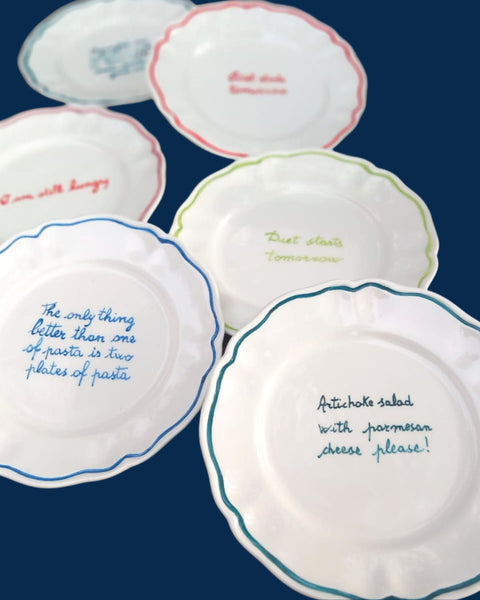 Sveva's Home Ceramic "I dream of Panettone and Tortellini all year" Ceramic Scalloped Plate Set of 4