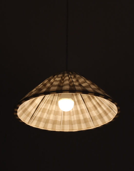 Malala Conical Pendant Light in Beige with Large Check Pattern