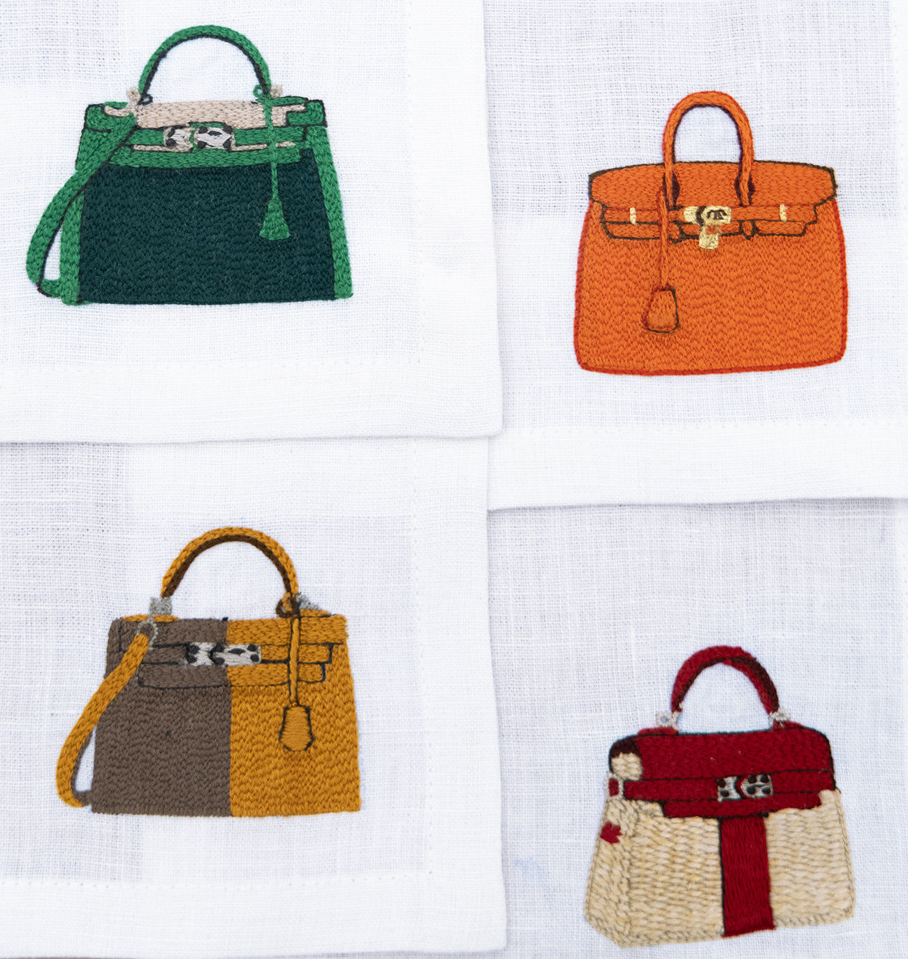 Embroidered Table Linen - Handbag Cocktail Napkins 4 (Set of 4)