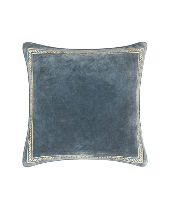Shisho Embroidered Velvet Cushion - Indigo Blue