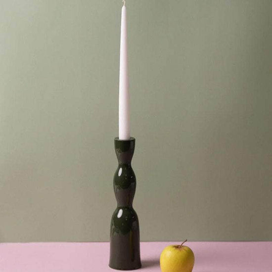 Dark Green Tall Wave Candleholder