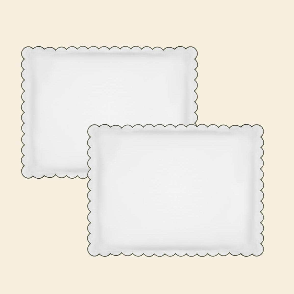 The Scalloped Bedding Set in White and Forest Green Cotton Percale