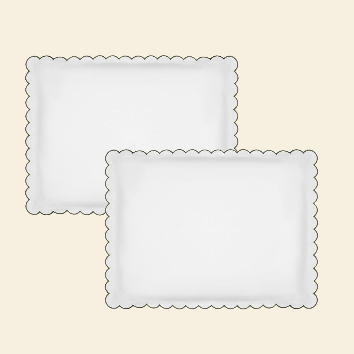 The Scalloped Bedding Set in White and Forest Green Cotton Percale