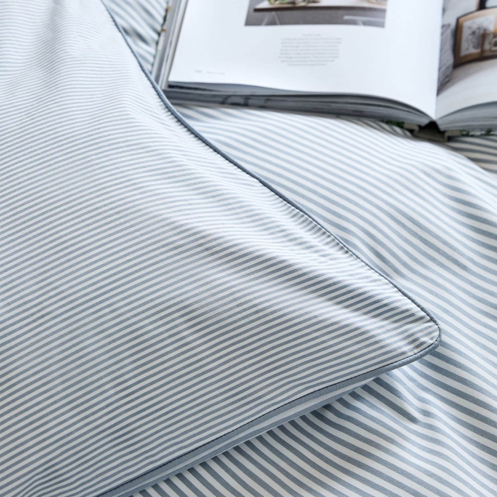 Luxury Organic Cotton Blue Striped Bedding Set