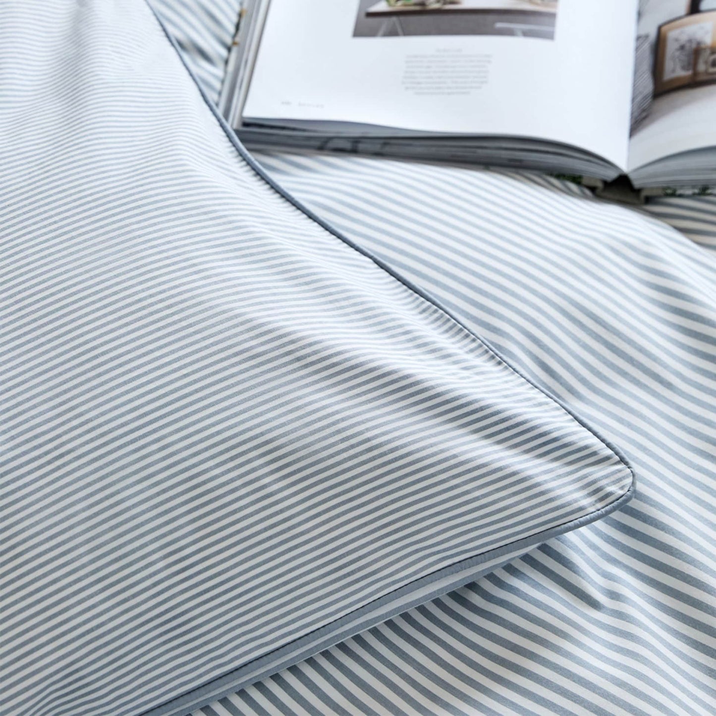 Luxury Organic Cotton Blue Striped Bedding Set